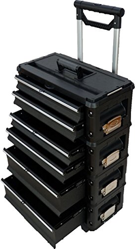ALEOS. Metall Werkzeugtrolley Werkstattwagen XXL Type: B4-B BLACK EDITION schwarz mit Schubladenverriegelung und Schloss von ALEOS.