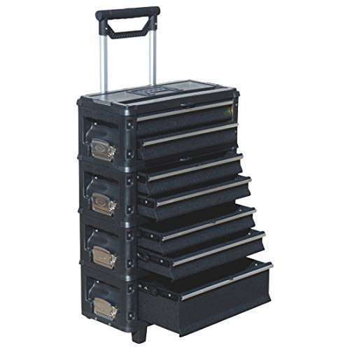 ALEOS. Metall Werkzeugtrolley Werkstattwagen XXL Type: B5-B BLACK EDITION schwarz mit Schubladenverriegelung und Schloss von ALEOS.
