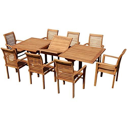 ALEOS. Teak Set: Gartengarnitur Tobago Ausziehtisch 180-240cm x 100cm mit 8 Alpen Sessel Holz Serie JAV von ALEOS.