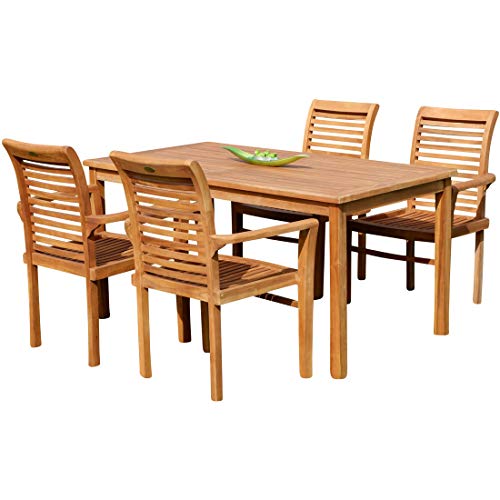 ALEOS. echt Teak Set Gartengarnitur Gartentisch 150x80 cm mit 4X Stapelsuhl Sessel stapelbar Holz Serie Alpen ALEOS. echt Teak Set Gartengarnitur Gartentisch 150x80 cm mit 4X Stapelsuhl Sessel stapelbar Holz Serie Alpen von ALEOS.