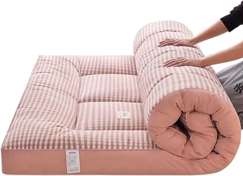 ALEPXS Tatami-Schlafmatte Japanische Futonmatratze Faltbare Tatami-Matte Für Campingliege Dickes aufrollbares Schlafpolster Mit 4 Eckgurten Matratze für Studentenwohnheime (Color : Pink, Size : Twin) von ALEPXS