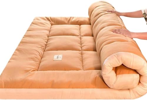 ALEPXS Tatami-Schlafmatte Winterdicke Bodenmatratze 3" Extradick Faltbare Schlafmatte Japanische Matratze Aufrollbare Gästebett-Bodenmatratze (Color : Camel, Size : Twin) von ALEPXS