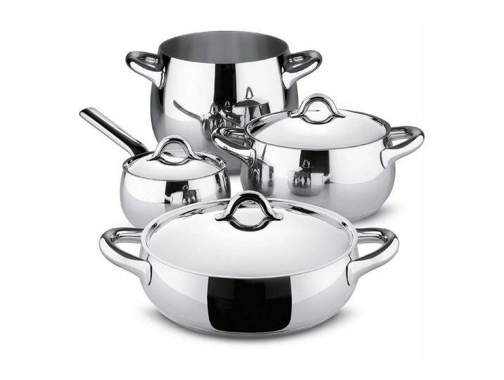 Alessi Topf-Set Mami, Edelstahl (7-teilig, 7-tlg), induktionsgeeignet, silberfarben von ALESSI