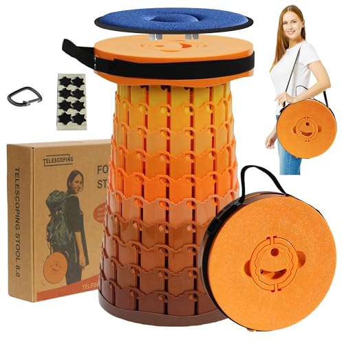 Verbesserter 50 cm tragbarer Teleskophocker mit größerer Sitzfläche und Belastung, stärker, zusammenklappbarer Klapphocker mit Kissen, einziehbarer Teleskopstuhl, stabil für Erwachsene, Camping von ALEVMOOM