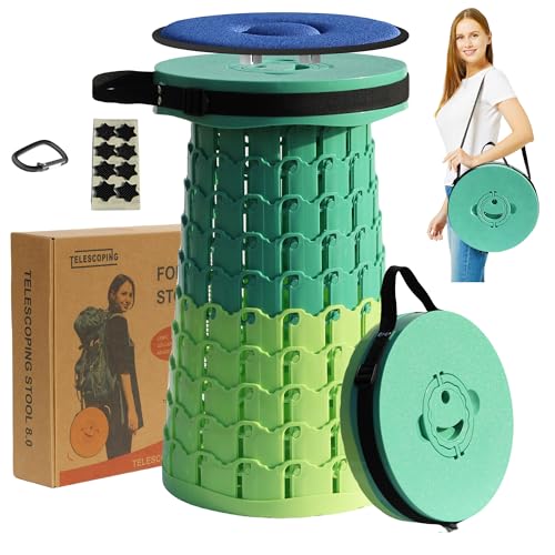 Verbesserter 50 cm tragbarer Teleskophocker mit größerer Sitzfläche und Belastung, stärker, zusammenklappbarer Klapphocker mit Kissen, einziehbarer Teleskopstuhl, stabil für Erwachsene, Camping von ALEVMOOM