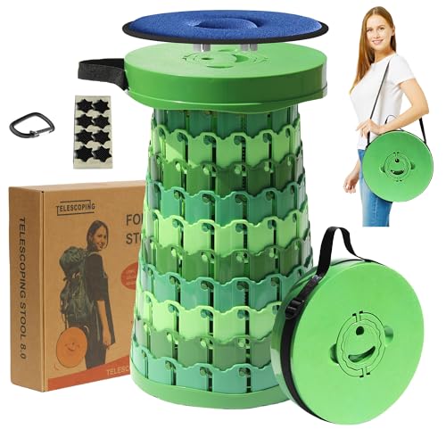 Verbesserter 50 cm tragbarer Teleskophocker mit größerer Sitzfläche und Belastung, stärker, zusammenklappbarer Klapphocker mit Kissen, einziehbarer Teleskopstuhl, stabil für Erwachsene, Camping von ALEVMOOM