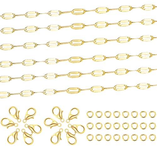 ALEXCRAFT 16 Füße Gliederkette Gold Ketten Basteln Edelstahlkette Meterware Halsketten mit 12 Karabinerverschluss und 24 Sprung Ringe für DIY Schmuckherstellung,Gold(6 mm) von ALEXCRAFT