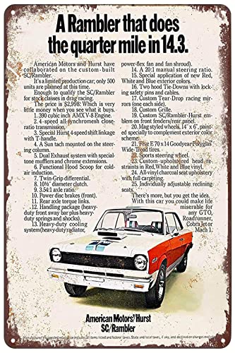 Vintage Metallschild 1969 AMC Hurst SC Rambler Car Blechschilder Garage Man Cave Wohnheim Wandkunst Plakette Dekor 20,3 x 30,5 cm von ALEXXO