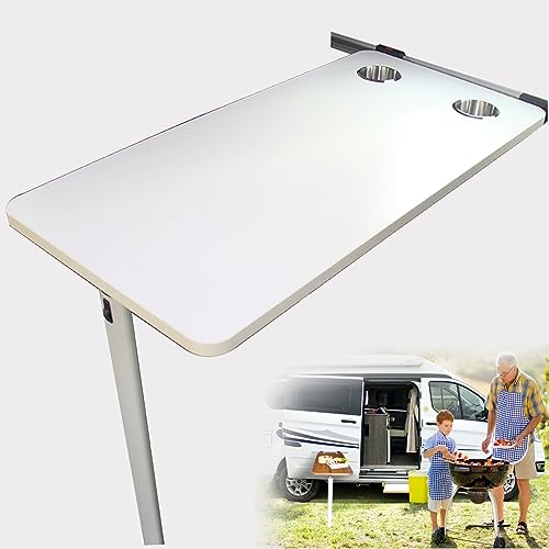 ALEjon Faltbare Tischbeinhalterung mit seitlicher Klappfunktion, mehrschichtiger Holzplatte, Klapptisch mit abnehmbarem Design und zwei Wasserbecherhaltern, geeignet für Außenbereiche wie Terrassen von ALEjon