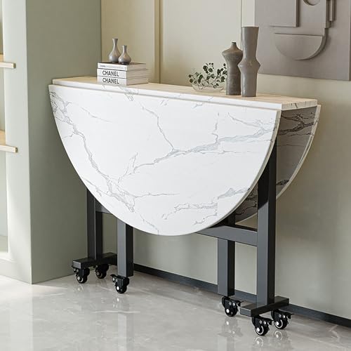 ALEjon Faltbarer Esstisch mit Radstand, verstellbaren Fußpolstern und robuster Karbonstahl-Unterstützung, trägt bis zu 400 kg, 3 konfigurierbare Formen, Bianco-Finish, 120 cm Größe von ALEjon