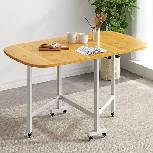 ALEjon Klappbarer Esstisch mit Rollen, PVC-Blatt, starker Karbonstahlrahmen, unterstützt 150 kg, ideal für Ess- und Wohnzimmer (Farbe: neutral) von ALEjon