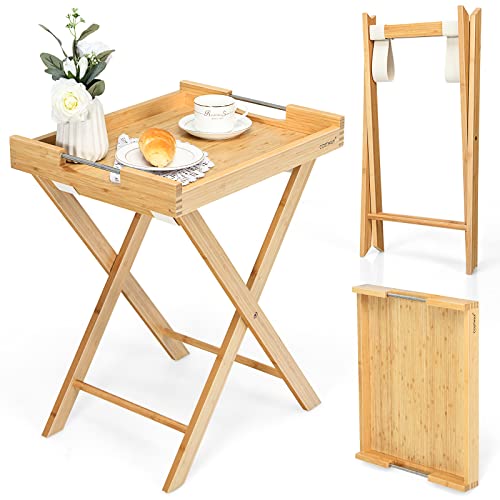 ALEjon Klapptisch aus FSC-zertifiziertem Bambus: vielseitiger Beistelltisch mit abnehmbarem Serviertablett – ideal für Wohnzimmer, Schlafzimmer oder Garten – natürliches Finish (38 x 47 x 59 cm) von ALEjon