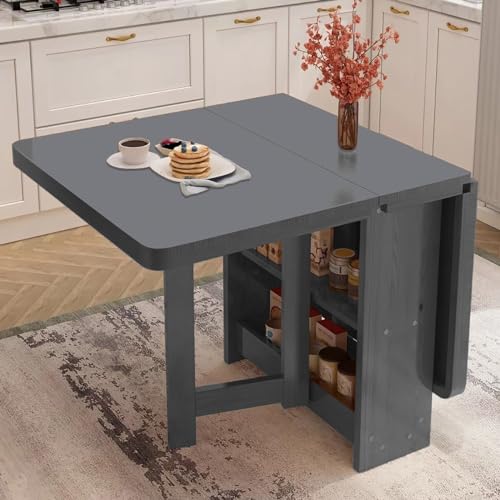ALEjon Massivholz-Klappbarer Küchentisch mit Klappplatte, 2-lagiges Ablagefach und 3-in-1-faltbares Design für Essen, Büro oder zu Hause von ALEjon
