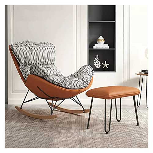 ALEjon Mid Century Grey-3 Schaukelstuhl mit Ottomane – Sessel mit hoher Rückenlehne für Wohnzimmer – Freizeit-Sofa-Liegestuhl mit Massivholzbeinen von ALEjon