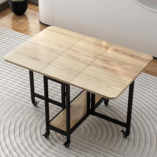 ALEjon Vielseitiger klappbarer Esstisch: Drop Leaf Design, Räder für einfache Mobilität, platzsparende Lagerregale, starker schmiedeeiserner Ständer, 400 kg/880lb Tragfähigkeit (Color : A) von ALEjon