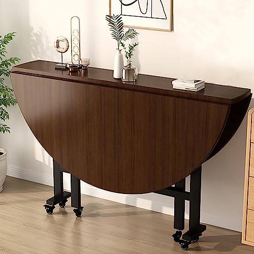 ALEjon Vielseitiger runder Klapptisch aus Walnussholz mit Tropfenblatt-Design – ideal für kleine Räume, zusammenklappbar und platzsparend, perfekt für Esszimmer, Küche, Büro – mit 6 Rollen für von ALEjon