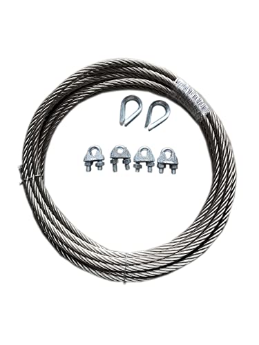 ALFA LOGISTIK Drahtseil 4mm Dicke 100m Länge – Stahlseil Set mit 4x Drahtseilklemmen und 2x Kauschen – Langlebiges Rankhilfe Drahtseil Set - Seilspanngarnitur von ALFA LOGISTIK