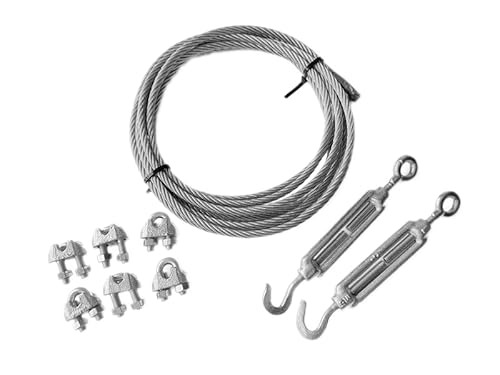 ALFA LOGISTIK Drahtseil 4mm Dicke 10m Länge – Stahlseil Set mit 6x Drahtseilklemmen und 2x Spannschloss – Langlebiges Rankhilfe Drahtseil Set - Seilspanngarnitur ALFA LOGISTIK Drahtseil 4mm Dicke 10m Länge – Stahlseil Set mit 6x Drahtseilklemmen und 2x Spannschloss – Langlebiges Rankhilfe Drahtseil Set - Seilspanngarnitur von ALFA LOGISTIK