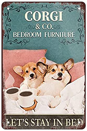 Blechschild Corgi Hund Schlafzimmer Möbel Schilder Kunst nostalgische Dekoration 20,3 x 30,5 cm Blechschild Retro Metall-Blechschild Neuheit Poster Eisenmalerei Blechschild Wanddekoration Plaketten von ALFAAL
