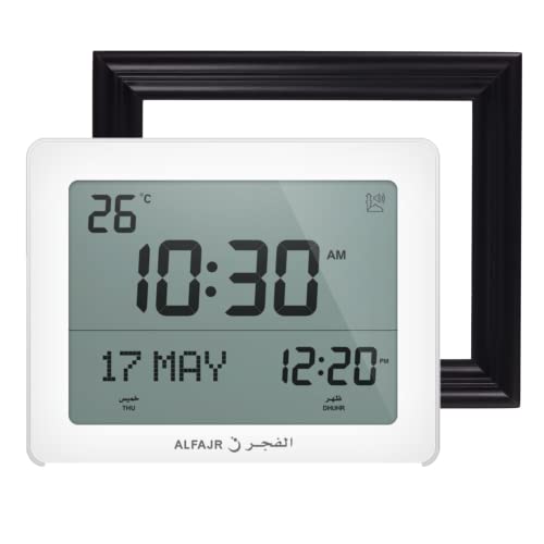 ALFAJR Digitale Uhr für Gebetswand und Schreibtisch, Azan/Athan/Nimaz, CF-19, mit abnehmbarem Rahmen, Schwarz von ALFAJR