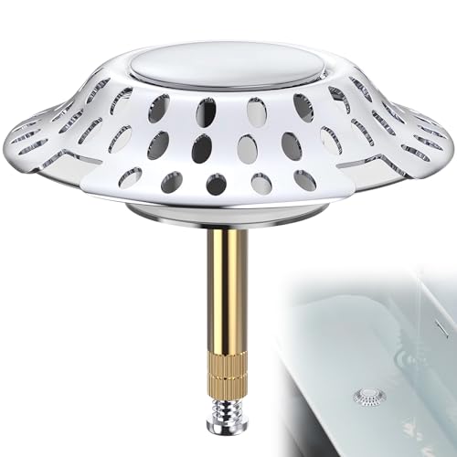 2 in 1 Badewannenstöpsel Haarfänger, Badewanne Abflusssieb, Ø 72 mm Stöpsel Badewanne, Waschbeckenstöpsel mit Haarsieb, Universal Messing Anti-Verstopfung Höhenverstellbar 2 in 1 Badewannenstöpsel Haarfänger, Badewanne Abflusssieb, Ø 72 mm Stöpsel Badewanne, Waschbeckenstöpsel mit Haarsieb, Universal Messing Anti-Verstopfung Höhenverstellbar von ALFFREUDE