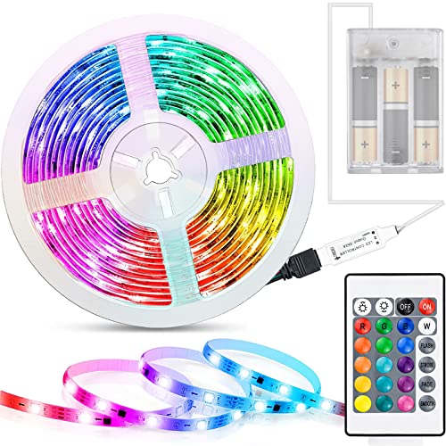 ALFFREUDE LED Strip Lichtband 2M RGB Smart LED Streifen Farbwechsel LED lichterkette mit 24 Tasten RF-Fernbedienung Wasserdicht Selbstklebend LED Band Leiste für die Beleuchtung von Haus, Party, Küche von ALFFREUDE