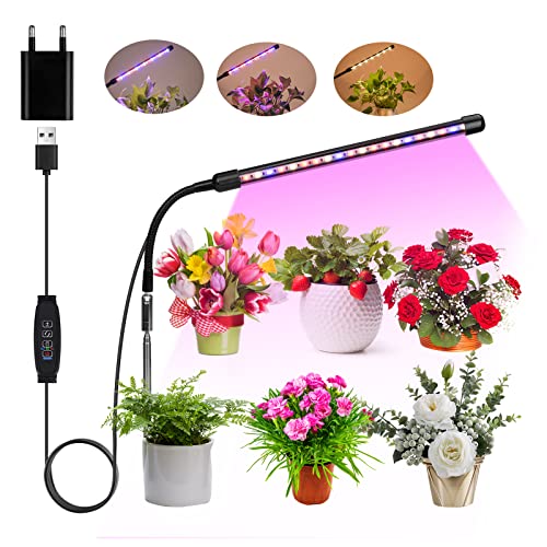 Pflanzenlampe LED Vollspektrum Pflanzenleuchte für Zimmerpflanzen, 3 Modi Wachstumslampe mit 3/9/12H Timer, 9 Dimmstufen höhenverstellbares Tageslichtlampe Pflanzenlicht Klein Grow Light von ALFFREUDE