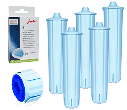 5 Filterpatrone kompatibel mit JURA BLUE Filterpatronen für IMPRESSA ENA GIGA + Jura 62715 2-Phasen Reinigungstabletten von ALFILTREX
