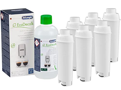 6-pack Wasserfilter ersetzt DLSC002 Filterpatrone SER3017 Filterpatronen 5513292811 kompatibel mit Magnifica Caffe Cappuccino ECAM ETAM EPAM ESAM BCO EC inkl. DeLonghi EcoDecalk 500ml von ALFILTREX