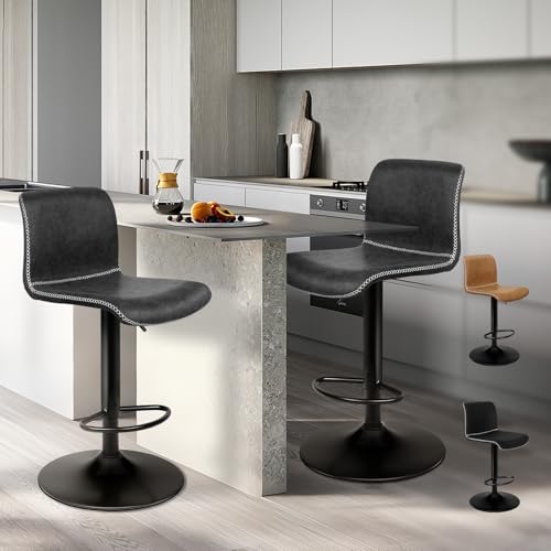 ALFORDSON 2 x Barhocker, 2er Set Thekenbarstühle, gut gepolstert, Kunstleder, höhenverstellbar - 360° drehbar - 3 Farben zur Auswahl, Dunkelgrau von ALFORDSON