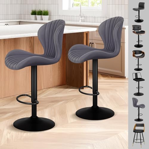 ALFORDSON Barhocker 2er Set, Höhenverstellbare Küchenhocker mit Schwenkfunktion – Barhocker zum Essen mit Sitzhöhe von 59-81 cm für Heimbar und Esszimmer (PU-Leder, Grau) von ALFORDSON