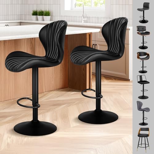ALFORDSON Barhocker 2er Set, Höhenverstellbare Küchenhocker mit Schwenkfunktion – Barhocker zum Essen mit Sitzhöhe von 59-81 cm für Heimbar und Esszimmer (PU-Leder, Schwarz) von ALFORDSON