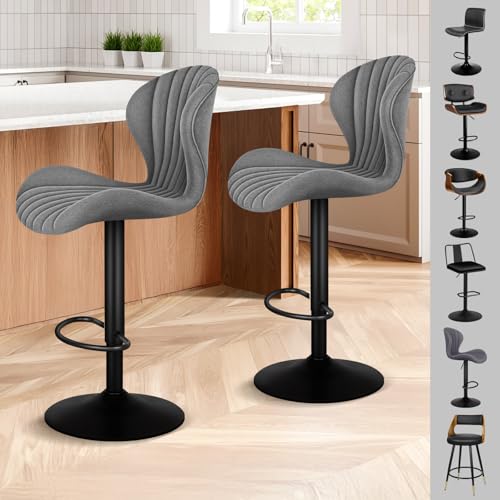 ALFORDSON Barhocker 2er Set, Höhenverstellbare Küchenhocker mit Schwenkfunktion – Barhocker zum Essen mit Sitzhöhe von 59-81 cm für Heimbar und Esszimmer (Stoff, Grau) von ALFORDSON