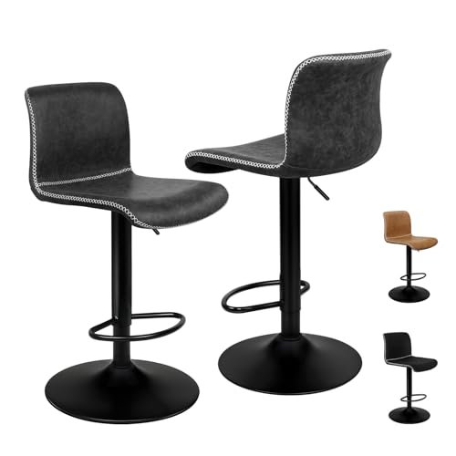 ALFORDSON Barhocker 2er-Set, gepolsterte Drehhocker mit Air-Lift-Design, Kunstleder Barhocker mit Rückenlehne, höhenverstellbar, für Küche und Zuhause,Dunkelgrau von ALFORDSON