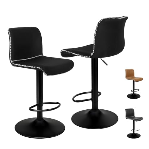 ALFORDSON Barhocker 2er-Set, gepolsterte Drehhocker mit Air-Lift-Design, Leinen Barhocker mit Rückenlehne, höhenverstellbar, für Küche und Zuhause,Schwarz von ALFORDSON