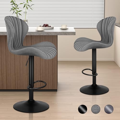 ALFORDSON Barhocker Set von 2, Schwenkbare Comptoir-Höhen-Barhocker mit Rückenlehne, Höhenverstellbare Stoff-Barhocker, Moderne armlehnlose Kücheninselhocker (Stoff, Grau) von ALFORDSON