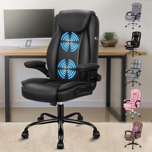 ALFORDSON Bürostuhl, Ergonomischer Schreibtischstuhl, Chefsessel, Drehstuhl mit hochklappbarer Armlehne, höhenverstellbar fürs Büro, 150 kg belastbar, PU-Leder,Schwarz von ALFORDSON