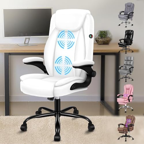 ALFORDSON Bürostuhl, Ergonomischer Schreibtischstuhl, Chefsessel, Drehstuhl mit hochklappbarer Armlehne, höhenverstellbar fürs Büro, 150 kg belastbar, PU-Leder,Weiß von ALFORDSON