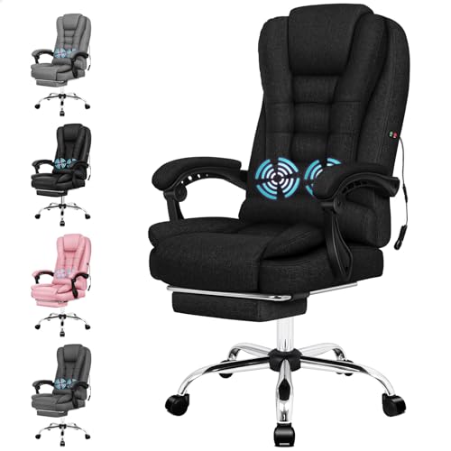 ALFORDSON Bürostuhl, Gaming-Stuhl, Massage-Computerstuhl mit Wippfunktion, Schreibtischstuhl mit verstellbaren Armlehnen, höhenverstellbarer Ergonomiestuhl, Stoff, Schwarz von ALFORDSON
