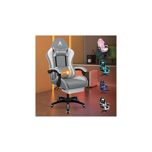 ALFORDSON Bürostuhl, Gaming-Stuhl, Massage-Gaming-Stuhl, Ergonomischer Gamer-Stuhl mit Fußstütze, Kopfstütze, Massage-Lendenkissen, Gepolstert, Drehstuhl aus Leinenstoff, Grau ALFORDSON Bürostuhl, Gaming-Stuhl, Massage-Gaming-Stuhl, Ergonomischer Gamer-Stuhl mit Fußstütze, Kopfstütze, Massage-Lendenkissen, Gepolstert, Drehstuhl aus Leinenstoff, Grau von ALFORDSON