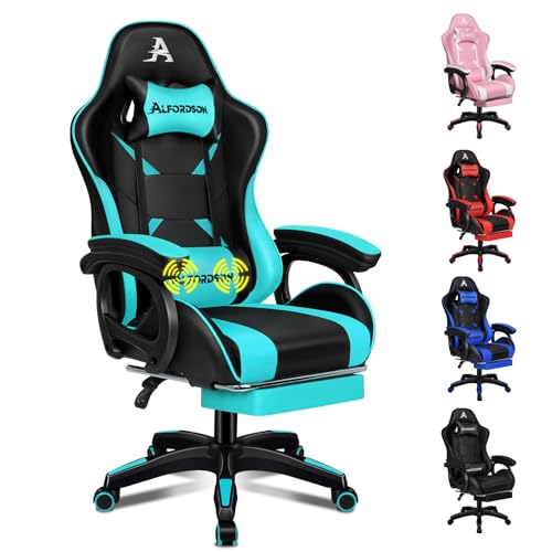 ALFORDSON Bürostuhl, Schreibtischstuhl mit Massage-Lendenkissen, ergonomischer Computerstuhl mit neigbarer Rückenlehne, Drehstuhl mit Fußstütze, höhenverstellbar, Cyan von ALFORDSON