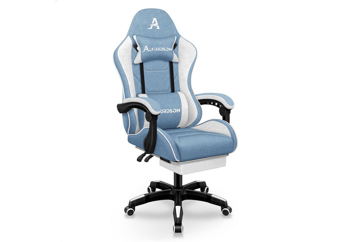 ALFORDSON Bürostuhl Gaming-Stuhl, Massage-Gaming-Stuhl, Ergonomischer Gamer-Stuhl, mit Fußstütze, Kopfstütze, Massage-Lendenkissen, Gepolstert, Blau von ALFORDSON