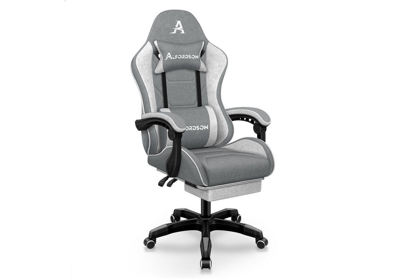 ALFORDSON Bürostuhl Gaming-Stuhl, Massage-Gaming-Stuhl, Ergonomischer Gamer-Stuhl, mit Fußstütze, Kopfstütze, Massage-Lendenkissen, Gepolstert, Hellgrau von ALFORDSON