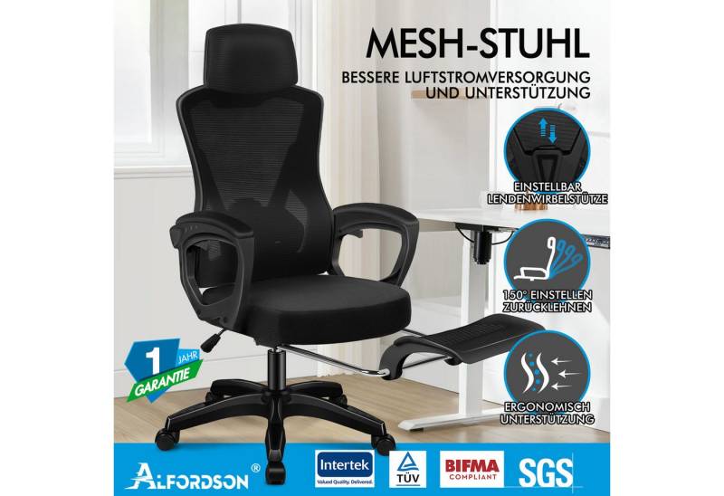 ALFORDSON Bürostuhl Hochlehner-Bürodrehstuhl mit Rollen, Lendenwirbelstütze, atmungsaktiv (1 St), höhenverstellbare Funktion, Schwarz von ALFORDSON