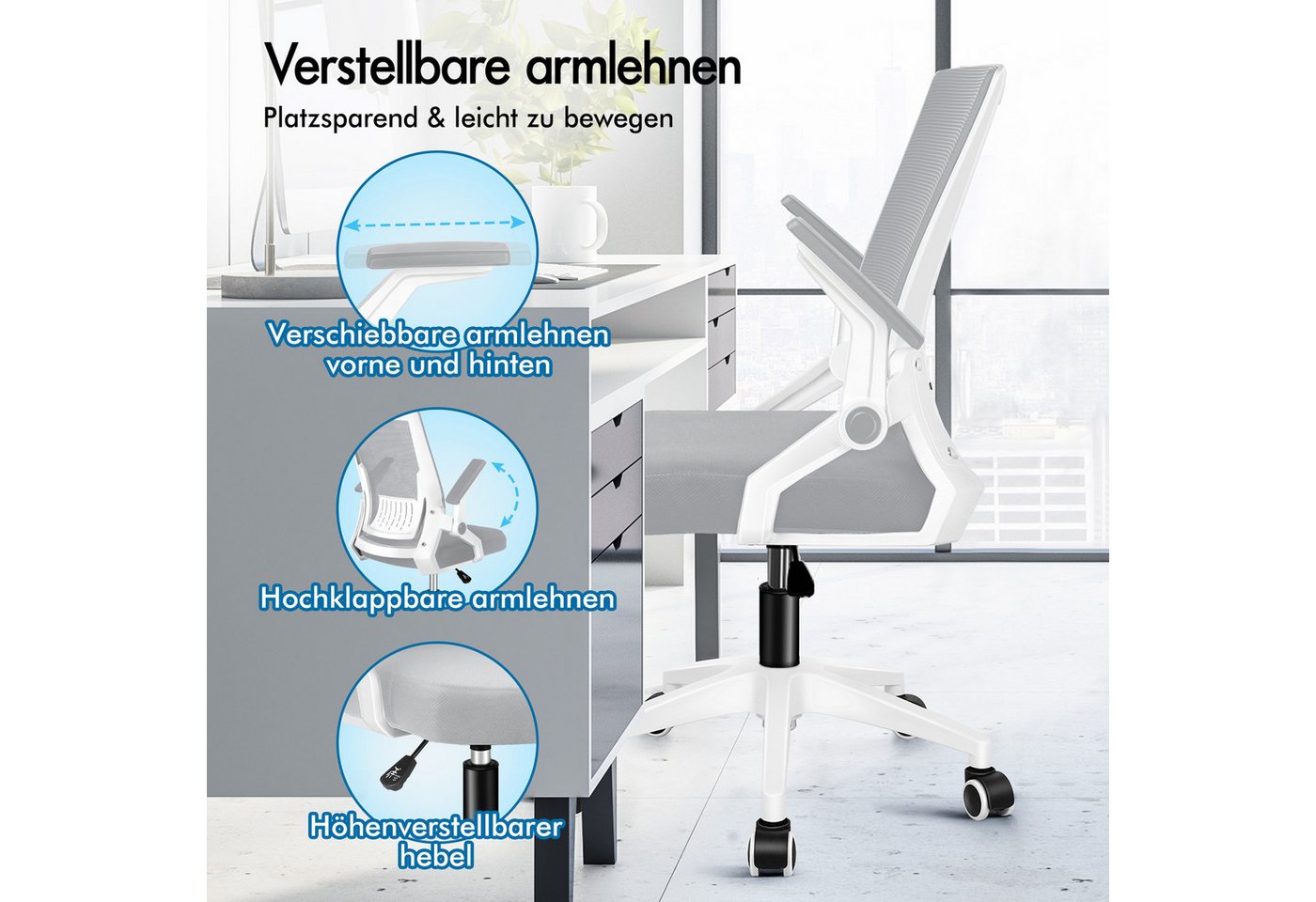 ALFORDSON Bürostuhl komfortable Lendenwirbelstütze, ergonomisch, (1 St), mit Rollen, klappbare Armlehnen von ALFORDSON