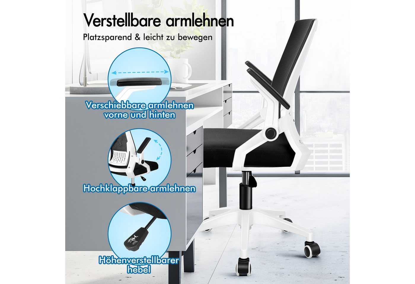 ALFORDSON Bürostuhl komfortable Lendenwirbelstütze, ergonomisch, (1 St), mit Rollen, klappbare Armlehnen von ALFORDSON
