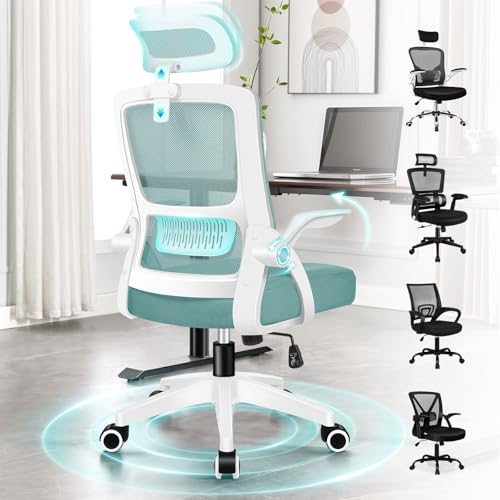 ALFORDSON Bürostuhl mit Lordosenstütze für das Heimbüro, Computer-Netzstühle mit Kopfstütze, hochklappbarer Armlehne, neigbarer Dreh-Schreibtischstuhl, Horizont von ALFORDSON