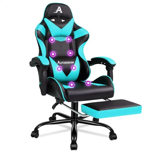 ALFORDSON Bürostuhl mit Massage, Gamer-Sessel, ergonomischer Gamer-Stuhl mit Fußstütze, Fußstützen-Massage-Lendenkissen, Drehstuhl, 180 kg Tragkraft, Cyan ALFORDSON Bürostuhl mit Massage, Gamer-Sessel, ergonomischer Gamer-Stuhl mit Fußstütze, Fußstützen-Massage-Lendenkissen, Drehstuhl, 180 kg Tragkraft, Cyan von ALFORDSON