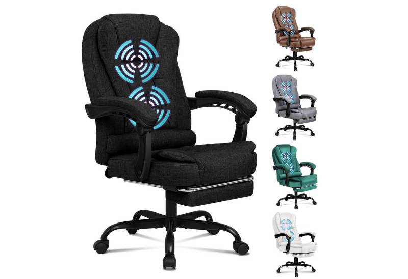 ALFORDSON Bürostuhl mit Massagefunktion, Fußstütze und 150°-Neigung mit SGS-Gasdruckfeder, (1 St), drehbarer Gaming-Stuhl für Computer-Arbeitstische, Dunkelschwarz von ALFORDSON