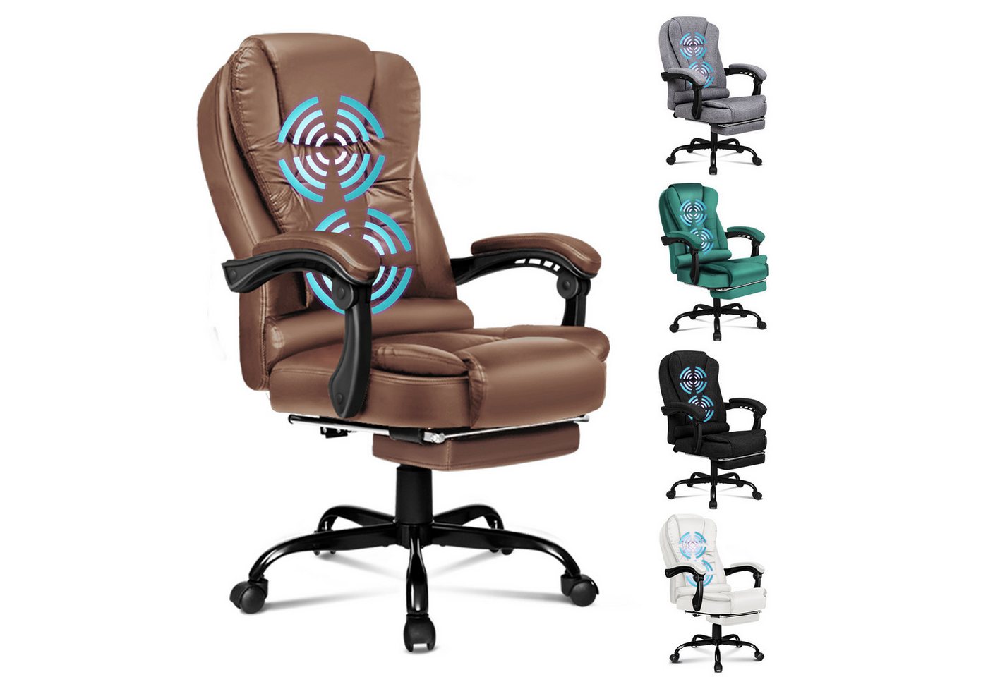ALFORDSON Bürostuhl mit Massagefunktion, Fußstütze und 150°-Neigung mit SGS-Gasdruckfeder, (1 St), drehbarer Gaming-Stuhl für Computer-Arbeitstische, Leder, Braun von ALFORDSON